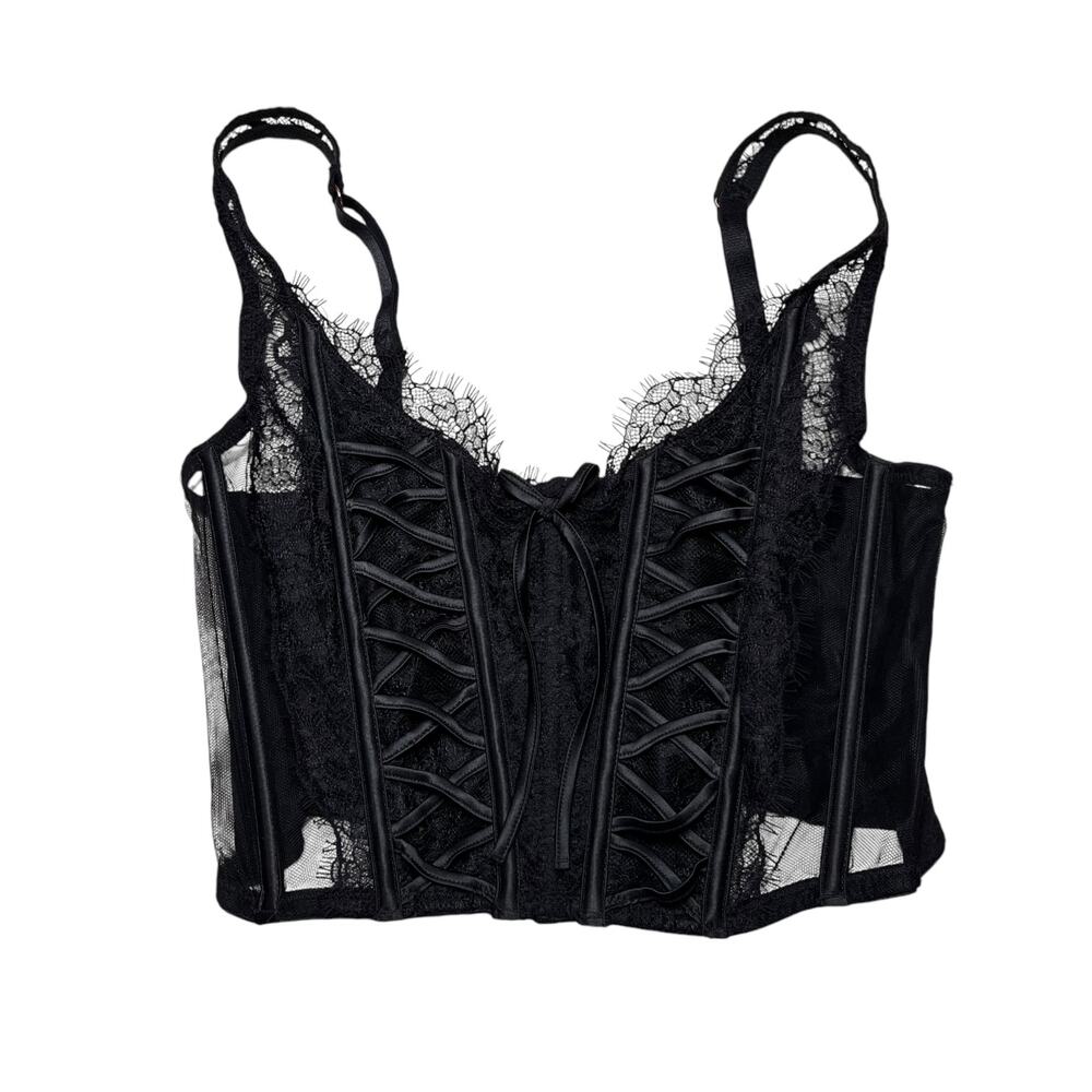 Victoria's Secret Lace-Up Corset Bra Top Black Size SmallDD